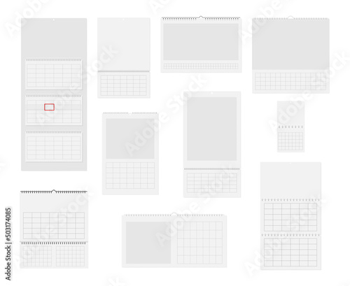 Collection wall calendar realistic template vector open hanged schedule organizing reminders