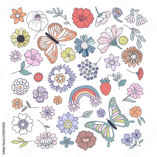 Set of floral elements isolated on white background. Vector element for greet...