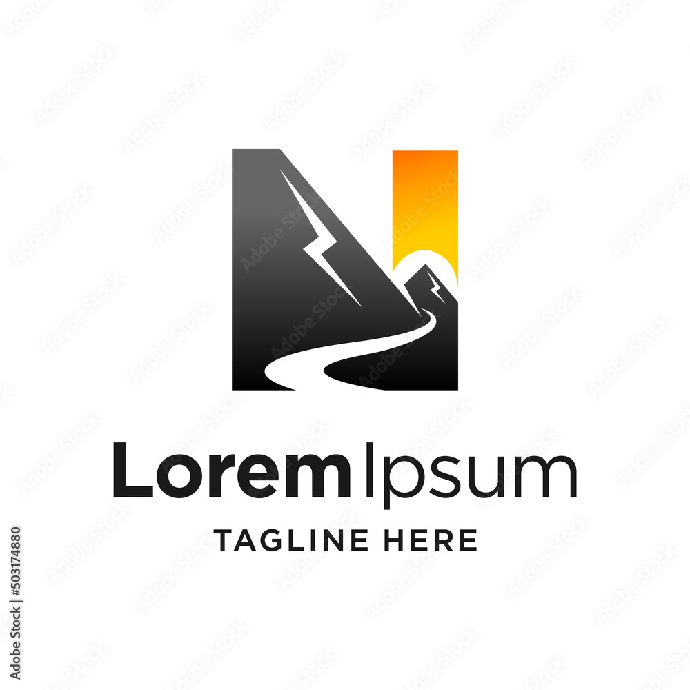 Mountain logo with letter N concept Mountain logo with letter N concept