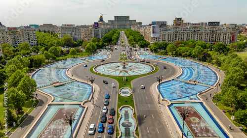 Aerial view of Unirii Square, Bucharest Romania on a sunny day. photo