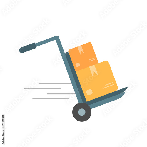 Delivery service with boxes in transport cart. Vector illustration