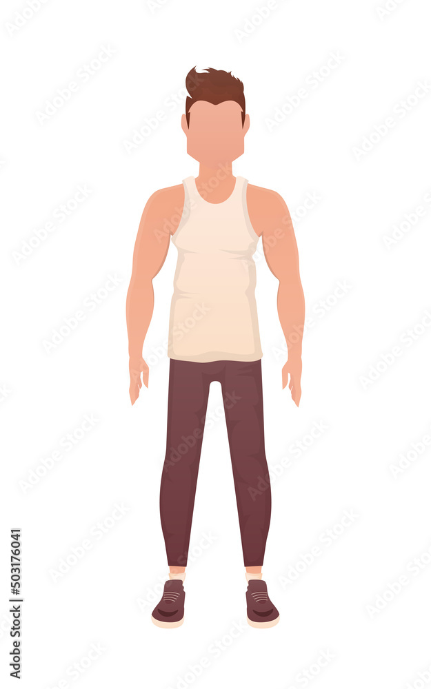 A man in clothes is standing. Isolated. Cartoon style.