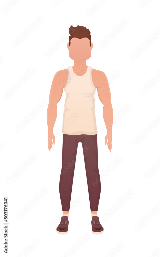 A man in clothes is standing. Isolated. Cartoon style. A man in clothes is standing. Isolated. Cartoon style.
