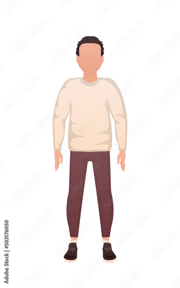 A man in clothes stands in full growth. Isolated. Cartoon style.