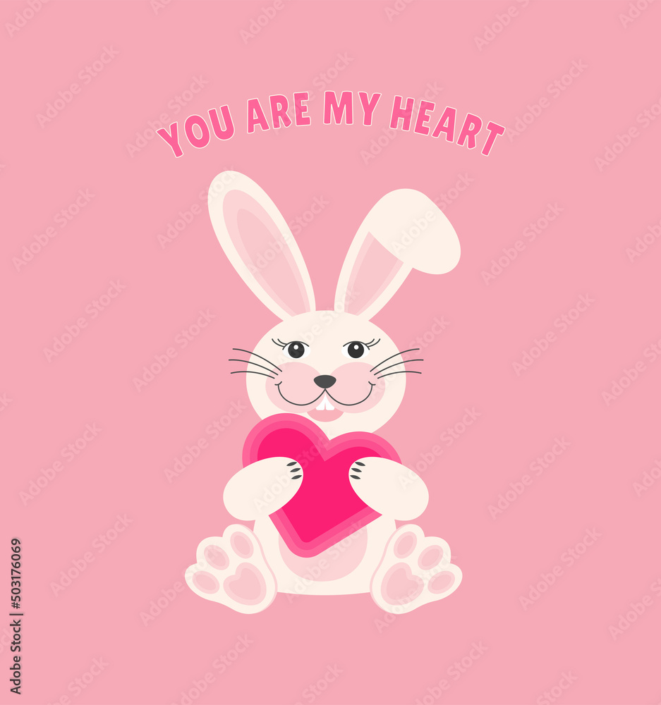 Cute rabbit with heart . Vector illustration in cartoon flat style. Cute rabbit with heart . Vector illustration in cartoon flat style.