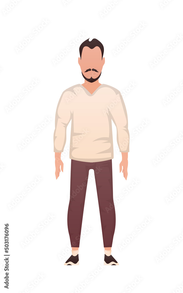 Strong guy stands. Isolated. Cartoon style.