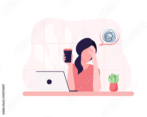 professional burnout syndrome. Frustrated worker mental health problems. Vector long work day illustration