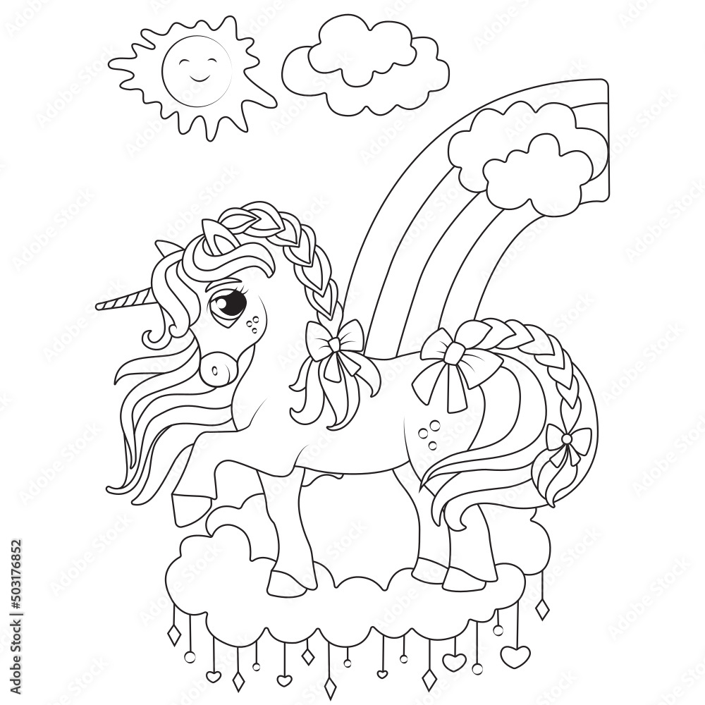 Funny unicorn coloring page for kids Stock Vector | Adobe Stock