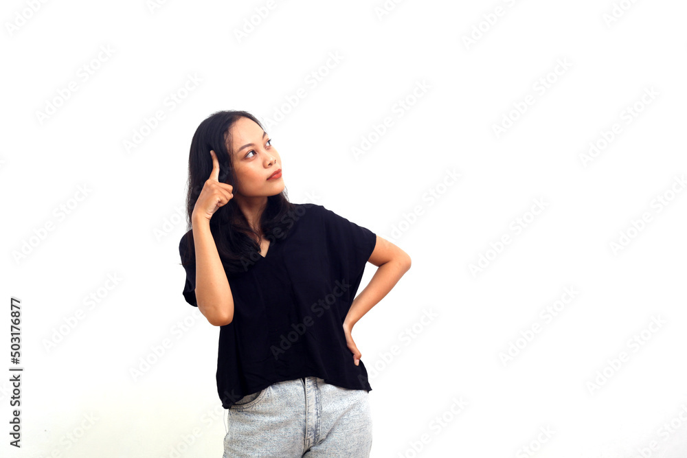 Portrait of a pensive asian business woman looking away isolated on white background Portrait of a pensive asian business woman looking away isolated on white background
