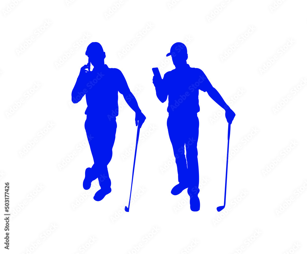 Golf player silhouette vector using mobile phone