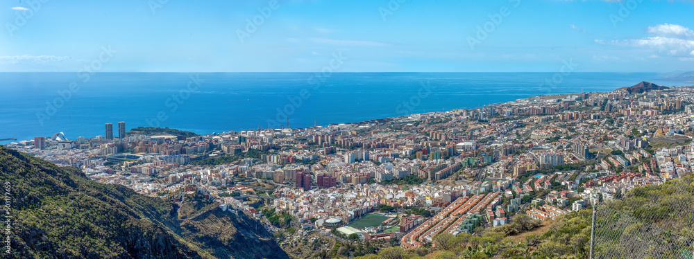 Panoramic aerial view of Santa Cruz on a sunny day. Tenerife. Canary Islands.