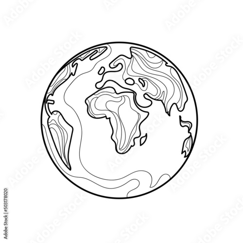 Earth globe Line art drawing world map vector illustration minimalist design,minimalism isolated on white background.Planet earth abstract art
