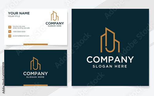 Letter J with building logo suitable for company with business card template