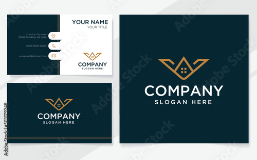 Letter W with house logo suitable for company with business card template