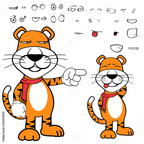 funny standing tiger cartoon kawaii expressions pack in vector format