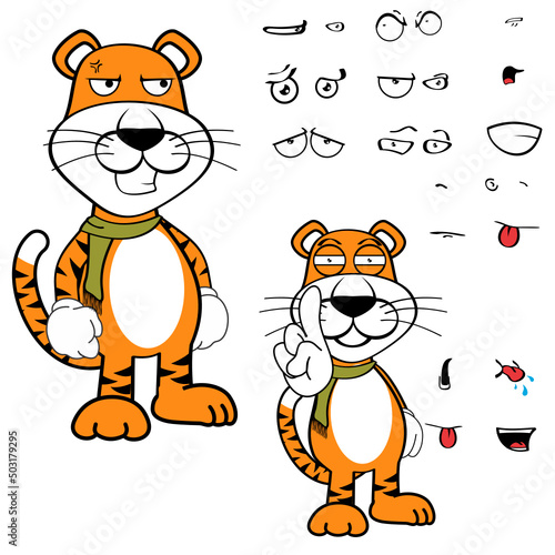 funny standing tiger cartoon kawaii expressions pack in vector format
