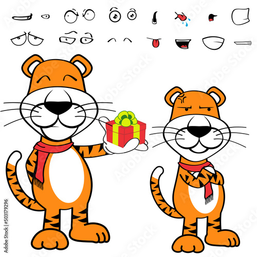 funny standing tiger cartoon kawaii expressions pack in vector format