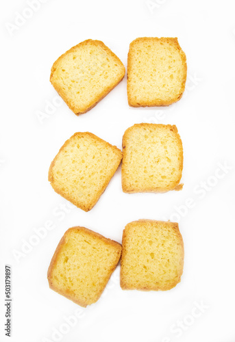pound cake slices isolate on white background, vertical , top view