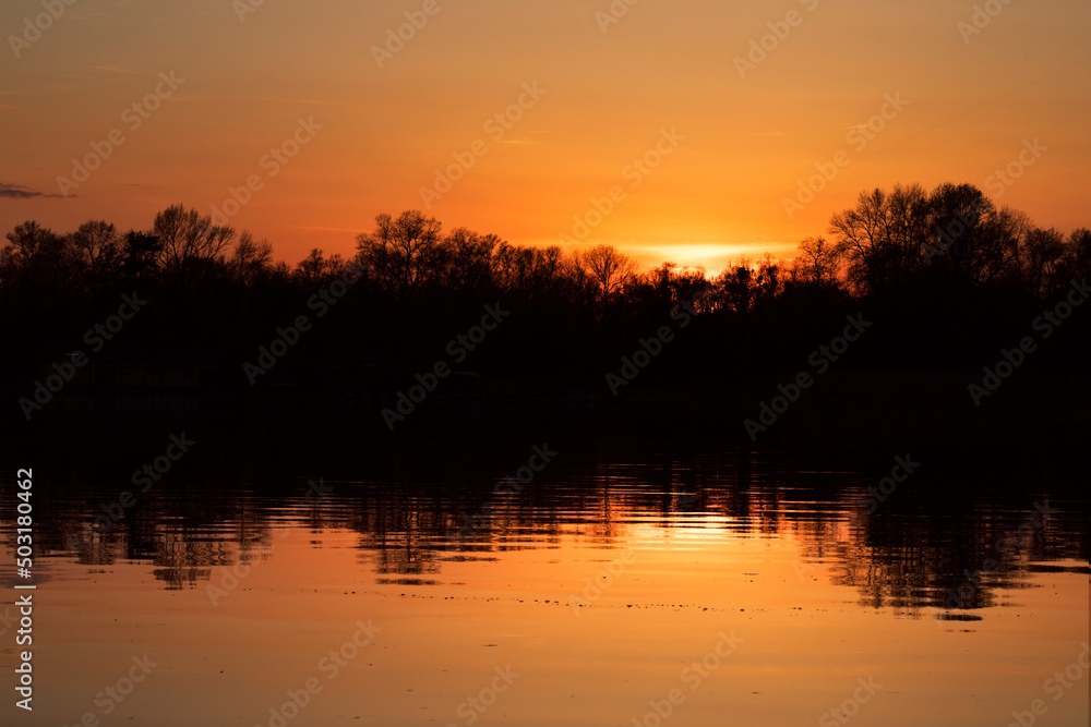 Beautuful orange sunset on the Dnipro River