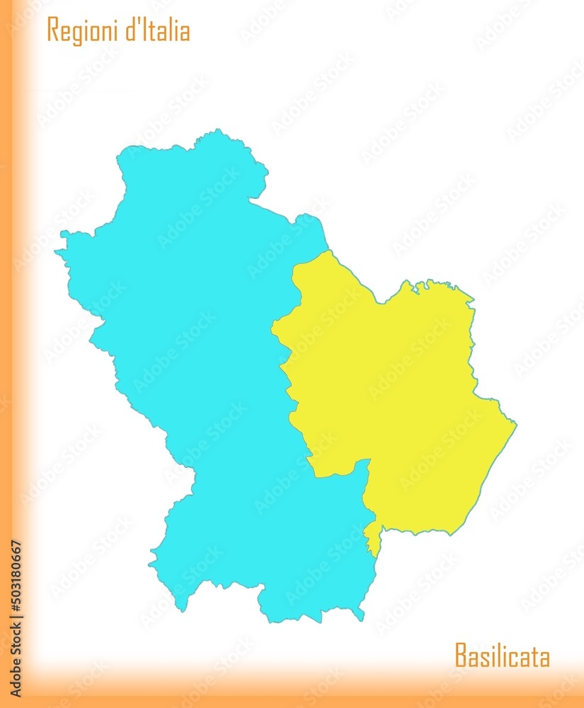 Italy: Design of the Basilicata Region with the colored provinces.