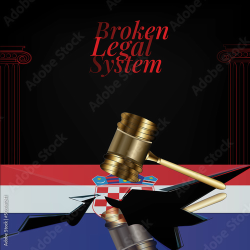 Croatia's broken legal system concept art.Flag of Croatia and a gavel.