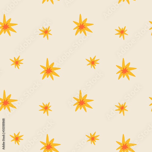 Seamless pattern with orange sparkles. Abstract minimalistic background. Pattern for textiles, wrapping paper. Vector illustration