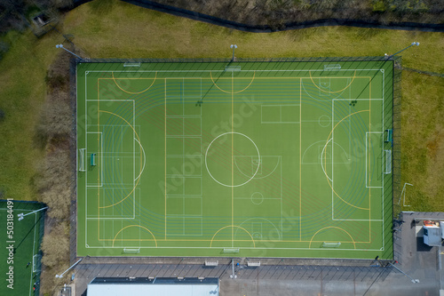 Football pitch aerial view from high above photo