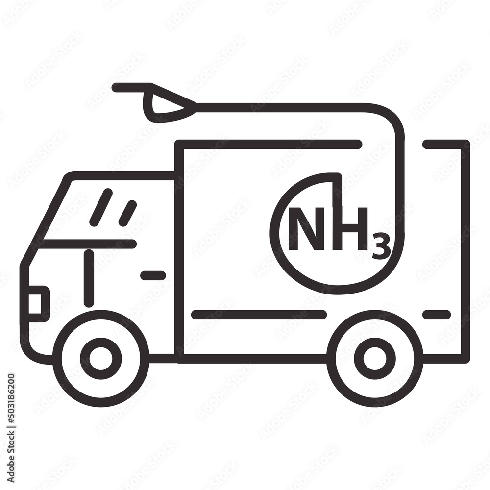 Ammoniac gas fuel.Transport uses NH3. Automobiles with ammoniac motor.Clean transportation concept.Outline vector illustration. Isolated on white background. Ammoniac gas fuel.Transport uses NH3. Automobiles with ammoniac motor.Clean transportation concept.Outline vector illustration. Isolated on white background.