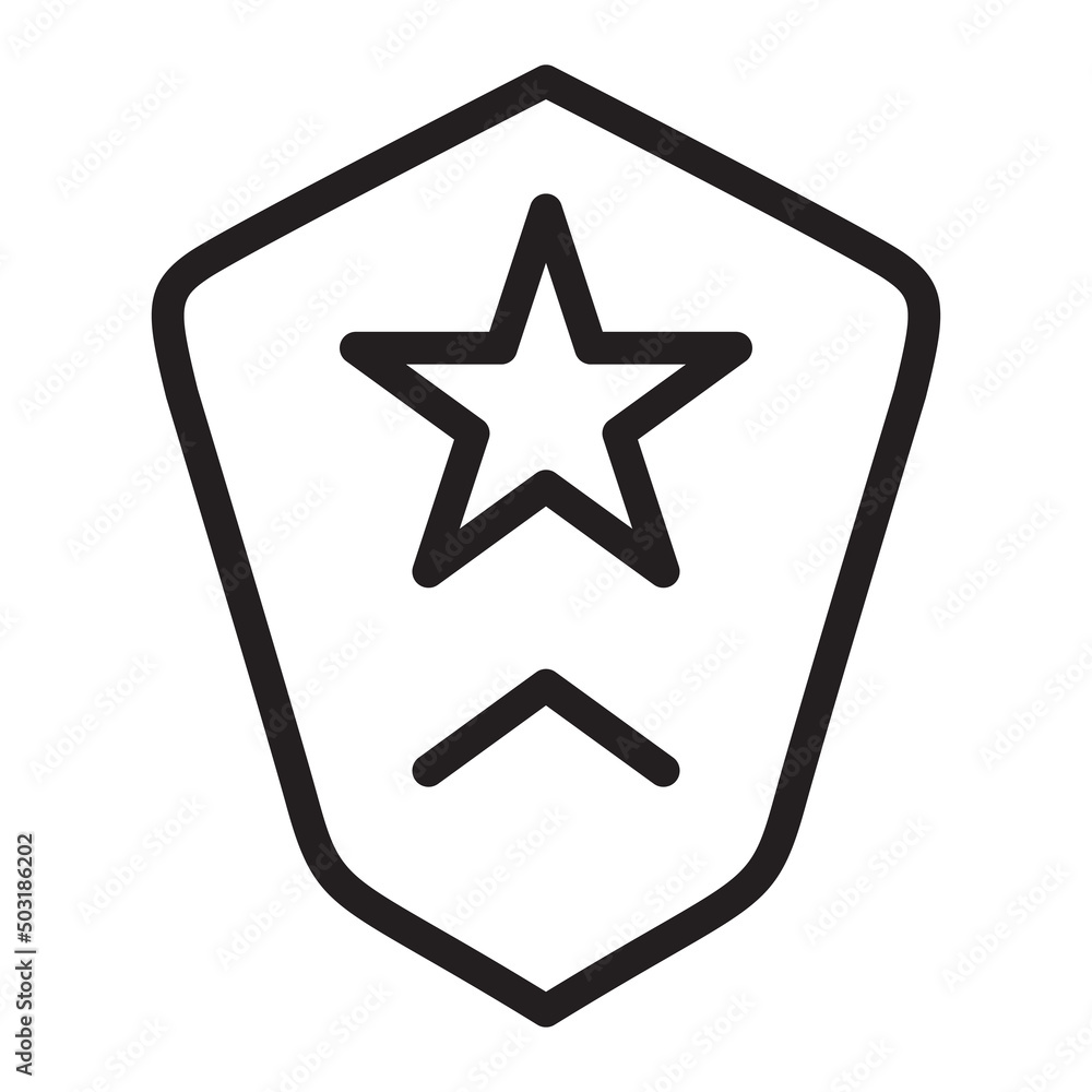 Badge military rank icon.Military star and shield with wings.Army stripes and chevrons. Insignia of officer. Outline vector illustration. Isolated on white background. Badge military rank icon.Military star and shield with wings.Army stripes and chevrons. Insignia of officer. Outline vector illustration. Isolated on white background.