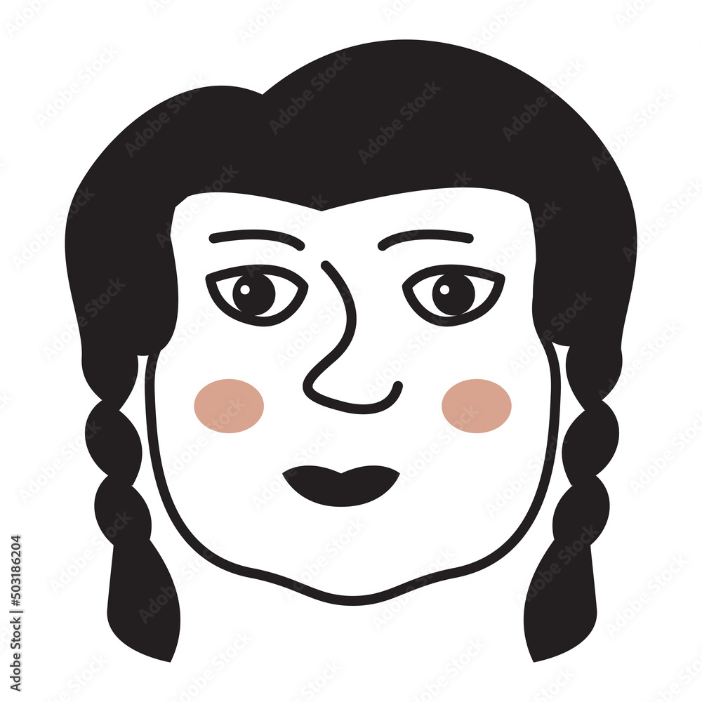 Doodle sketch cute girl smiling face.Hand-drawn line female.Isolated on white background. Outline vector illustration. Doodle sketch cute girl smiling face.Hand-drawn line female.Isolated on white background. Outline vector illustration.