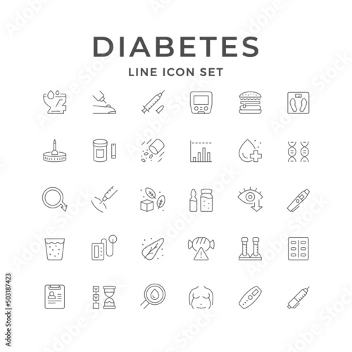 Set line icons of diabetes
