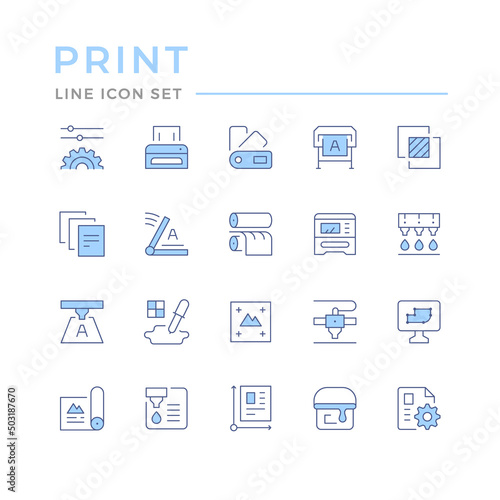 Set color line icons of print