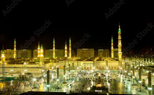 View overlooking the Al Masjid Al Abawi Mosque in Medina, Saudi Arabia.The second holiest site in Islam. photo