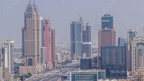 Aerial view of Dubai Internet City area timelapse