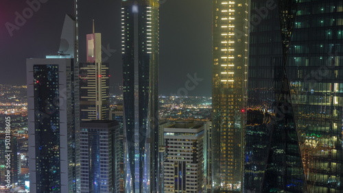 Financial center of Dubai city with luxury skyscrapers night timelapse, Dubai, United Arab Emirates © neiezhmakov