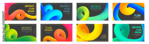 Abstract fluid curve. Gradient blend line, creative liquid colorful shapes and banner vector backgrounds set