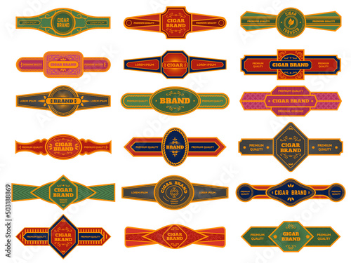 Cigar badges. Vintage tobacco brand template, cigars label sticker design and premium quality badge vector set photo