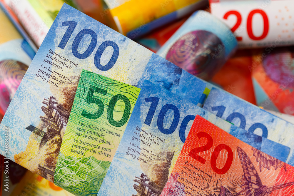Obraz premium CHF banknotes, financial background, Swiss franc