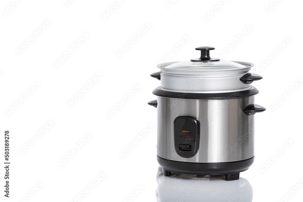 An Automatic Electric Rice Cooker Isolated On White Background An Automatic Electric Rice Cooker Isolated On White Background