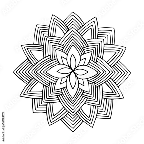 Mandala lotus. Tattoo in Asian style. Vector image in doodle style. Black ornament flower