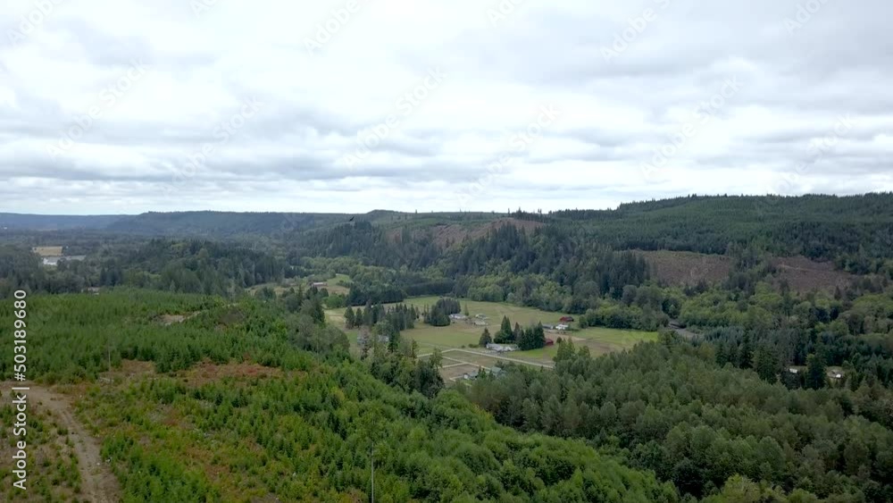 Aerial flying toward a small rural settlement of farmers in Washington. Aerial flying toward a small rural settlement of farmers in Washington.
