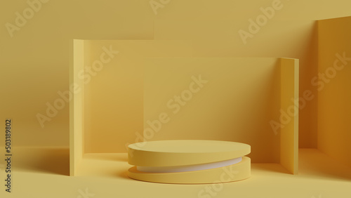 3D illustration  Modern minimalist mockup for podium display or showcase  Yellow 3D rendering background for product promotion. Abstract platform.