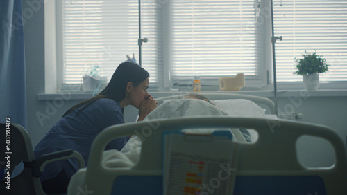 Photography Mother worry sick child after therapy in clinic