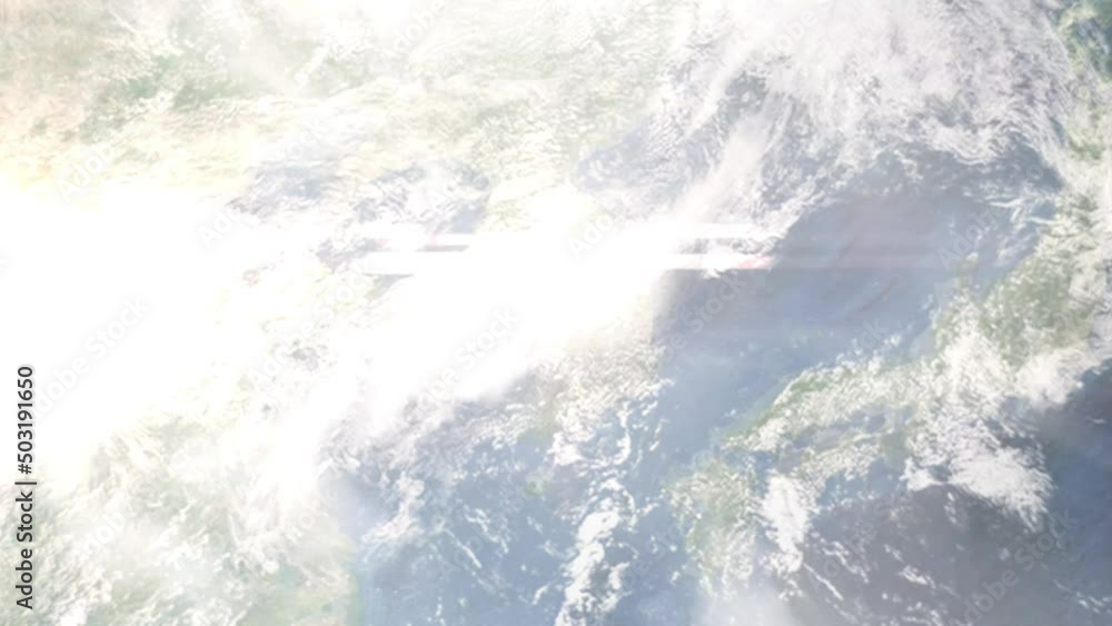 Earth zoom in from outer space to city. Zooming on Asan, Chungcheongnam-do, South Korea. The animation continues by zoom out through clouds and atmosphere into space. Images from NASA Earth zoom in from outer space to city. Zooming on Asan, Chungcheongnam-do, South Korea. The animation continues by zoom out through clouds and atmosphere into space. Images from NASA