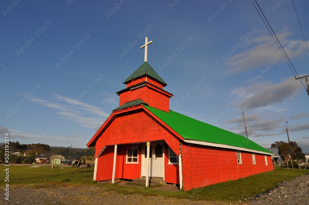 Wooden church on Chiloe Island, Chile.