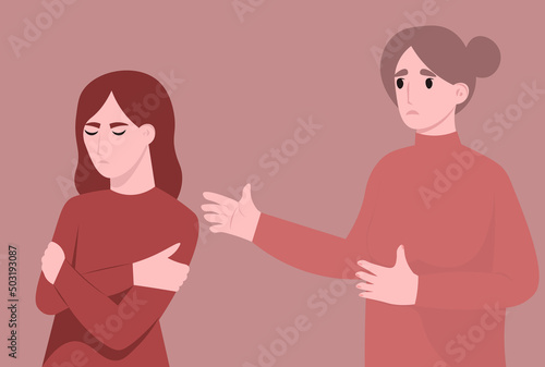 Family problems. Mom is fighting with her daughter. A teenage girl does not want to listen to her mother. Naughty child. Teenage rebellion. Discord, misunderstanding. flat vector illustration