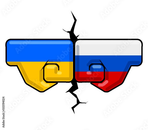 the confrontation of the kulaks and the flag of Ukraine and Russia