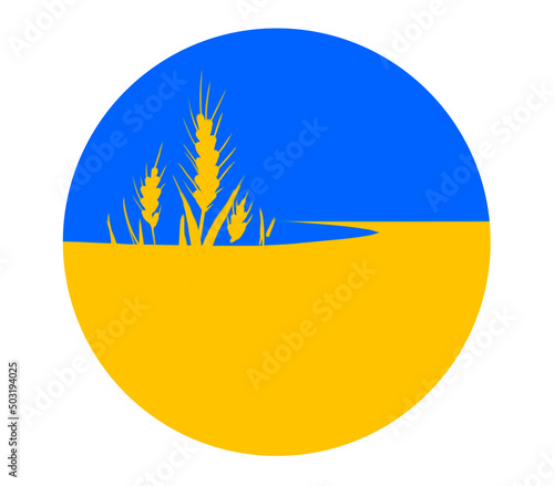 Ukrainian flag with wheat spikelets and sky