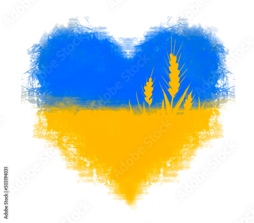 heart with a Ukrainian flag with wheat spikelets