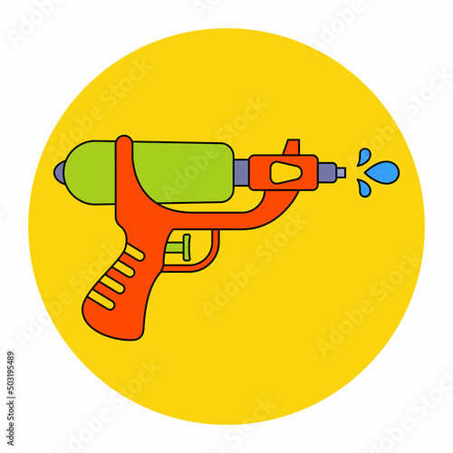 plastic green water gun shoots jets. flat vector illustration.